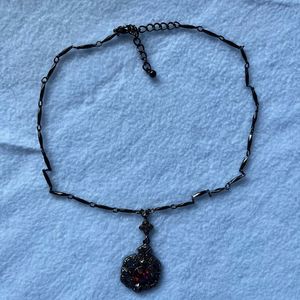 Red with Gunmetal Link Chain Necklace